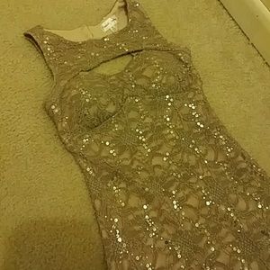 Formal Nude Dress with Embroidery and Sequins